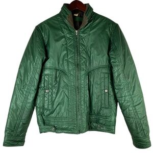 Diesel Moto Jacket Coat Mens Sz Medium Green Built in Hood Quilted Bomber